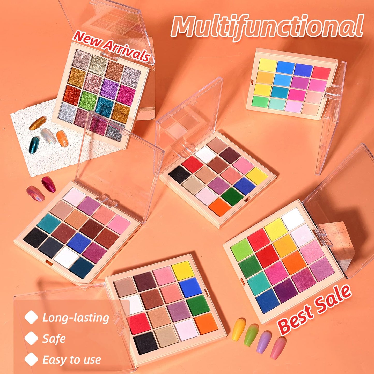 Nail Pigment Powder Palette Set, 16 Bright Colors Ombre Nail Powder Palette French Aura Nails Ombre Nail Brush Nail Long-lasting Manicure Art DIY Accessories (07)