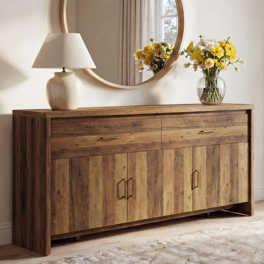 KISLOT 59" Sideboard Buffet Cabinet with Storage, Wood Kitchen Storage Cabinet with Adjustable Shelves & Drawers, Mid Century Modern Credenza for Kitchen, Living Room, Entryway (Walnut)