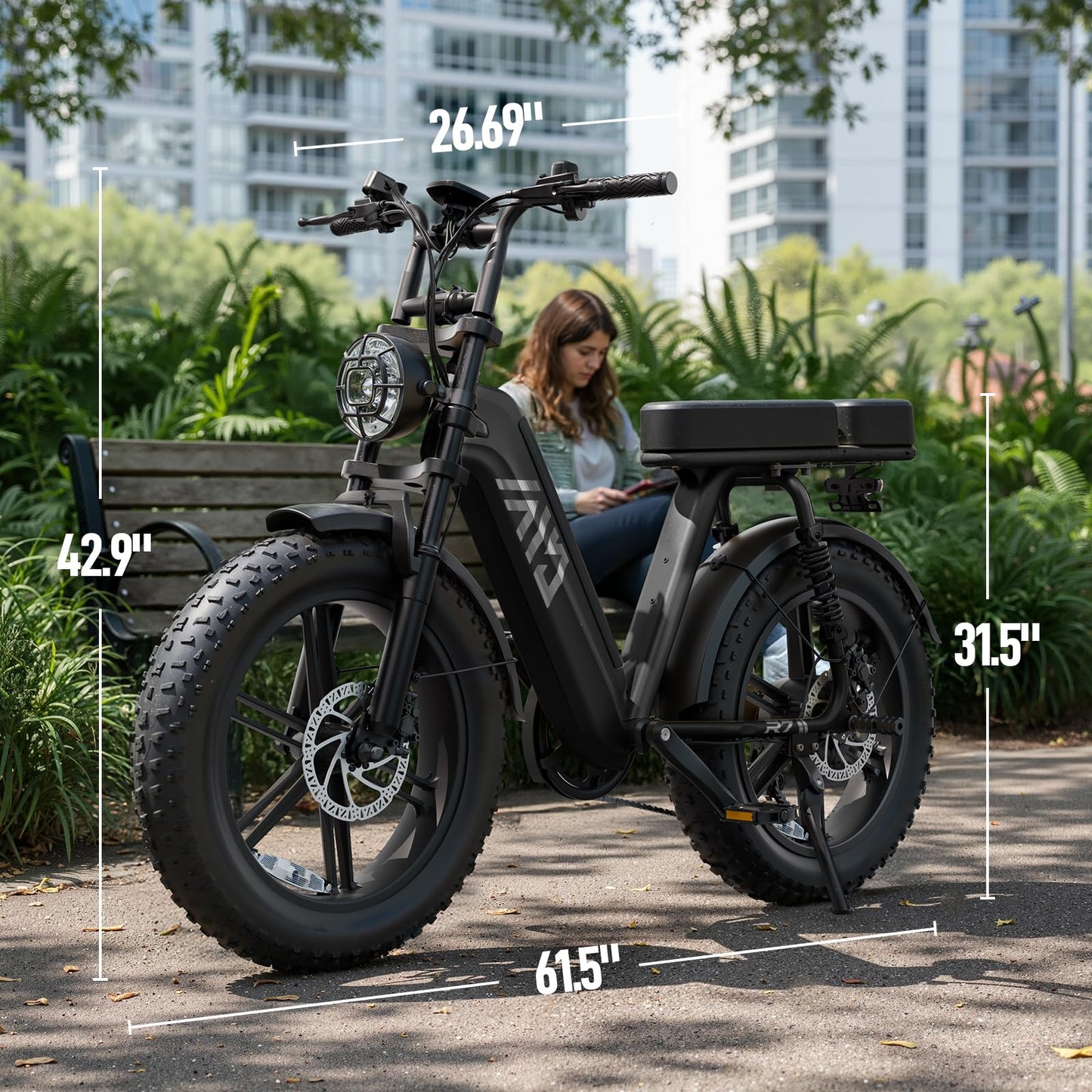 TST Electric Bike for Adults, 1500W Peak Motor Ebike with 48V 15Ah Built-in Battery, 60 Miles Range 28 MPH Electric Bicycle, 20" Fat Tire Step-Thru E Bike with Rear Seat, Rear Footrest