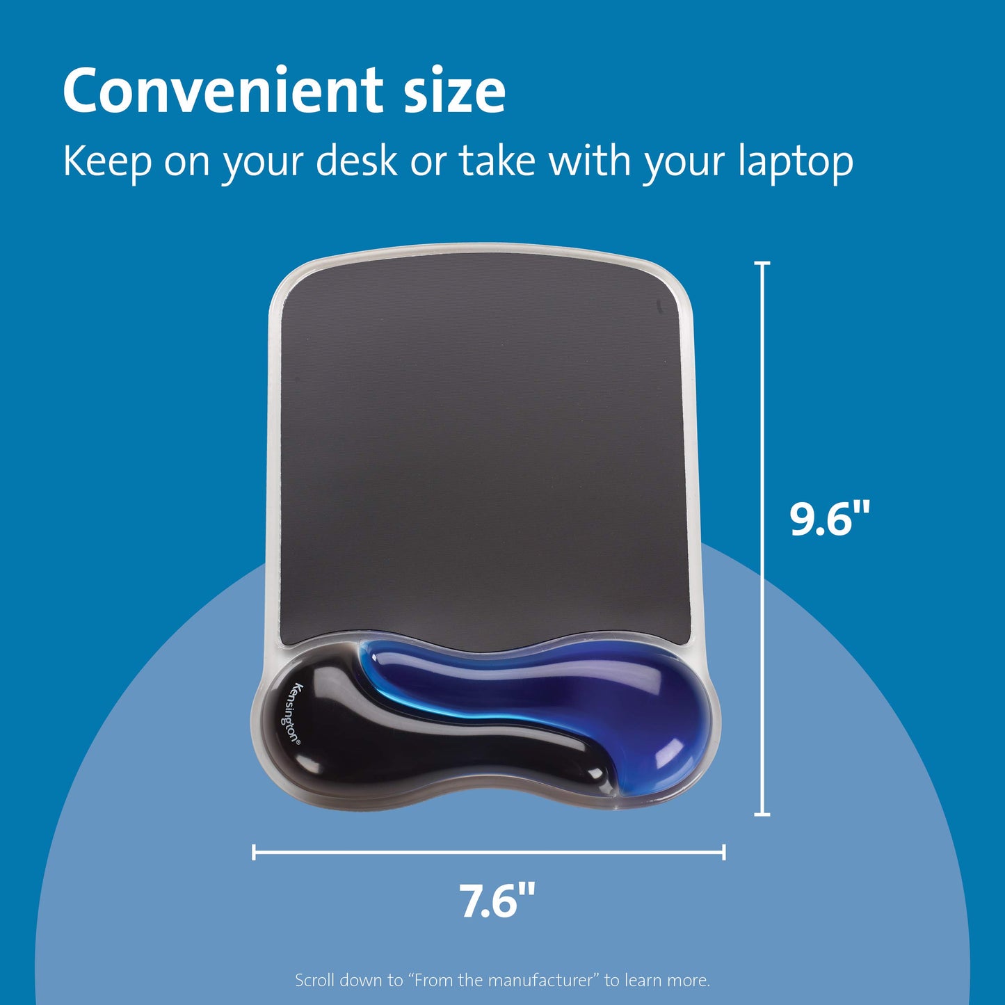 Kensington Duo Gel Mouse Pad with Wrist Rest, Ergonomic Wrist Support for Pain Relief, Comfortable Non-Skid Gel Pad for Computer, Laptop, Office & Home 9.6" x 7.6", Blue K62401AM