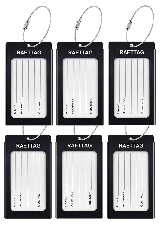 WeBravery Luggage Tags Metal Suitcase Tags Travel Bag ID Identifier Luggage Tag (Black 6-Pack)
