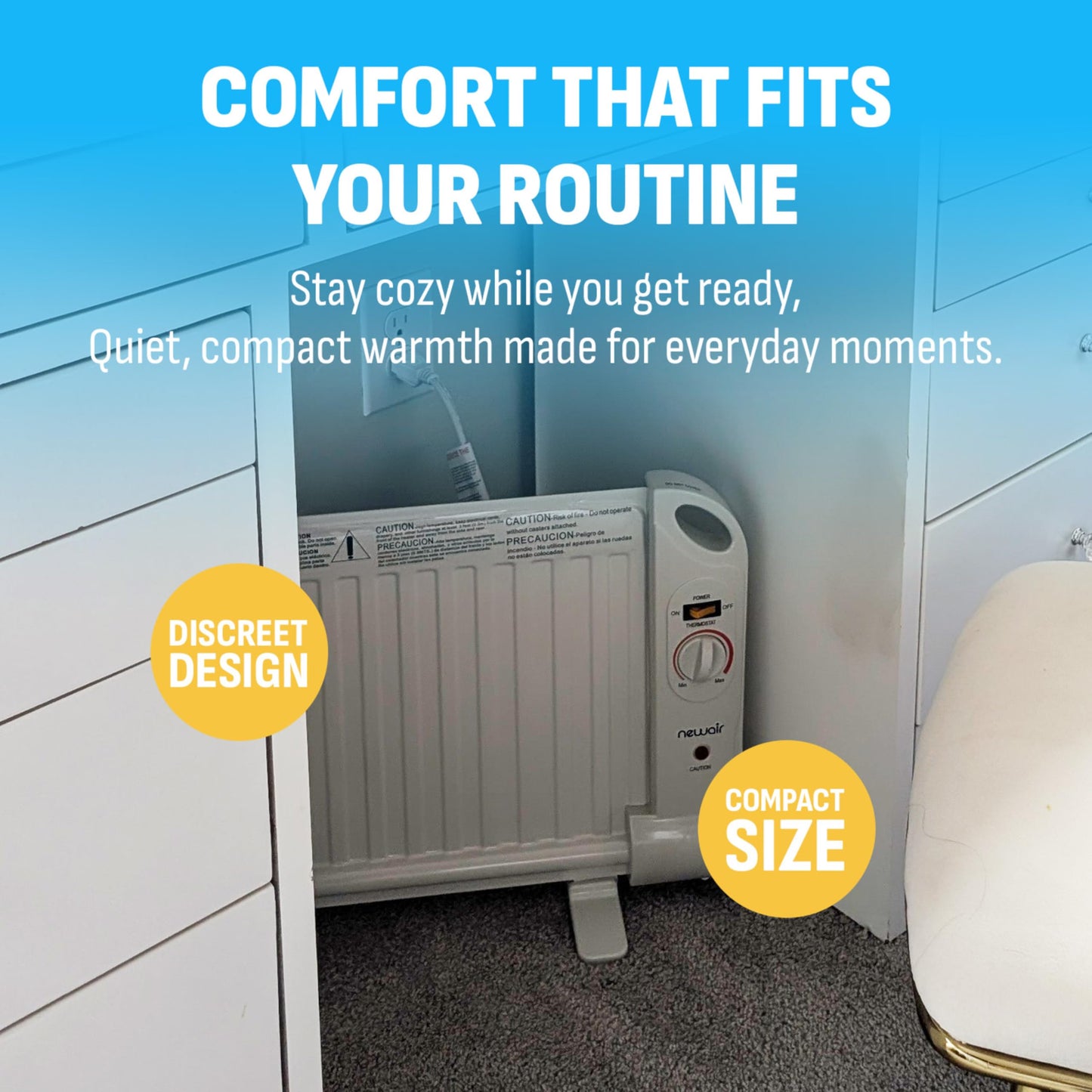 NewAir Portable Space Heater for Indoor Use | Ideal Heater for Bedroom, Office or Under Desk | Electric, Energy Efficient and Noiseless