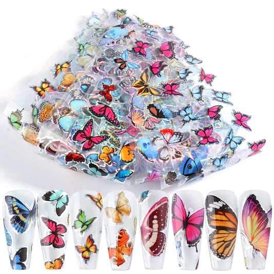 Tyuimhx Butterfly Nail Foil Transfer Stickers, 10 Sheets Multicolor Acrylic Decals for Women Girls Manicure Decorations