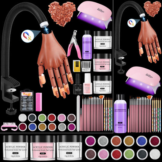 Magnetic Practice Hand for Acrylic Nails Kit: Flexible Nail Hands Acrylic Powder Set for Nail Extensions Caving - Mannequin Training Hand for Beginner Salon Home