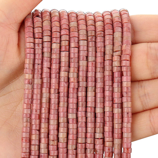 BONNY BOXX 150PCs Natural Rhodochrosite Spacer Beads, Loose Semi Precious Flat Round Gemstone Heishi Disc Stone Beads for Beading Jewelry Making 4mm*2mm