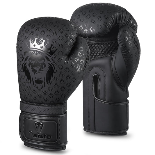 Twisto Boxing Gloves Black Rox - Pro Training & Sparring, Maya Hide Leather, Muay Thai, MMA, Kickboxing, Men, Women, Adults, Heavy Punching Bag, Focus Mitts, Pads,10oz 12oz 14oz 16oz (Black, 16 oz)