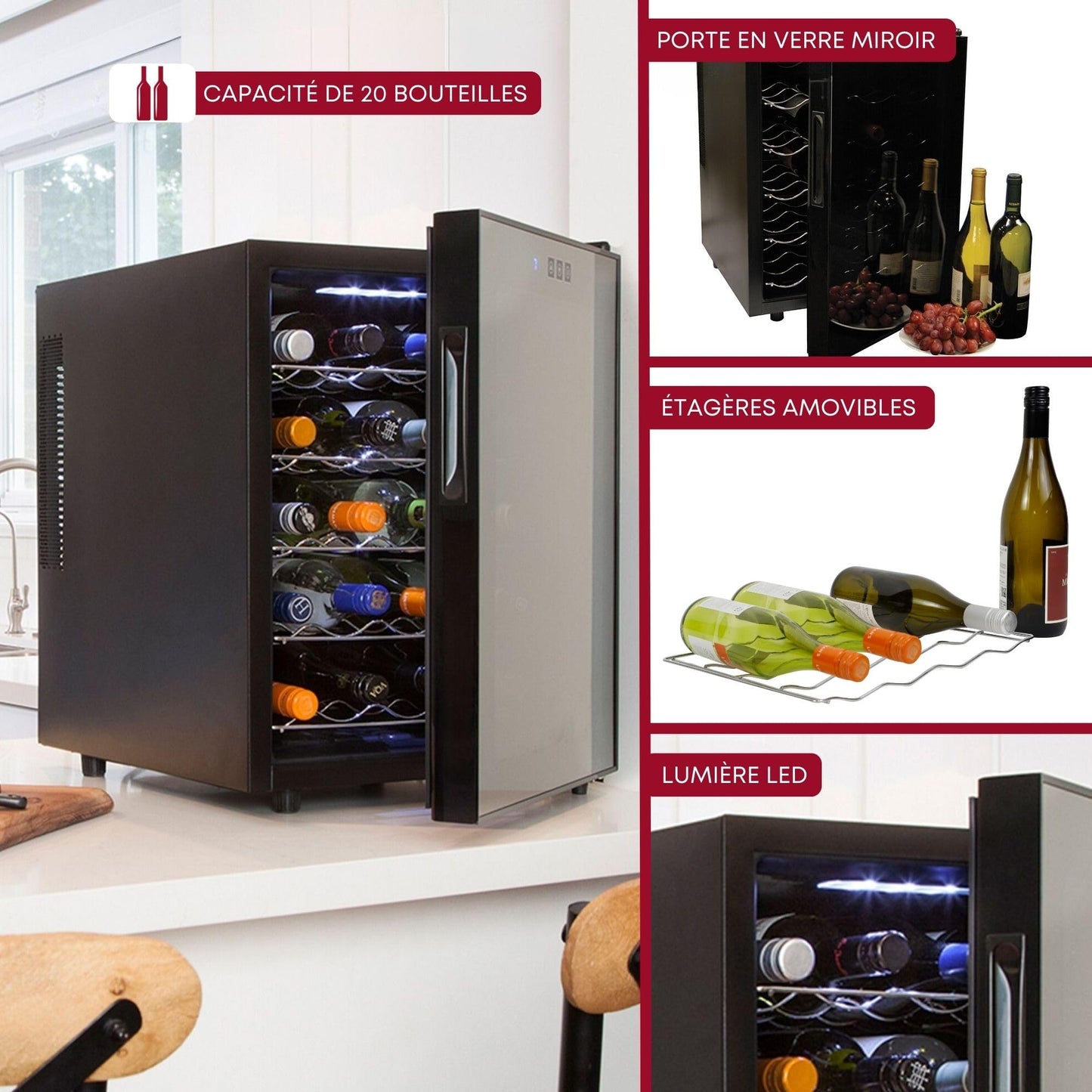Koolatron Urban Series 20 Bottle Wine Cooler, Black Thermoelectric Wine Fridge, Freestanding Wine Refrigerator for Home Bar, Small Kitchen, Apartment, Condo, Cottage, RV