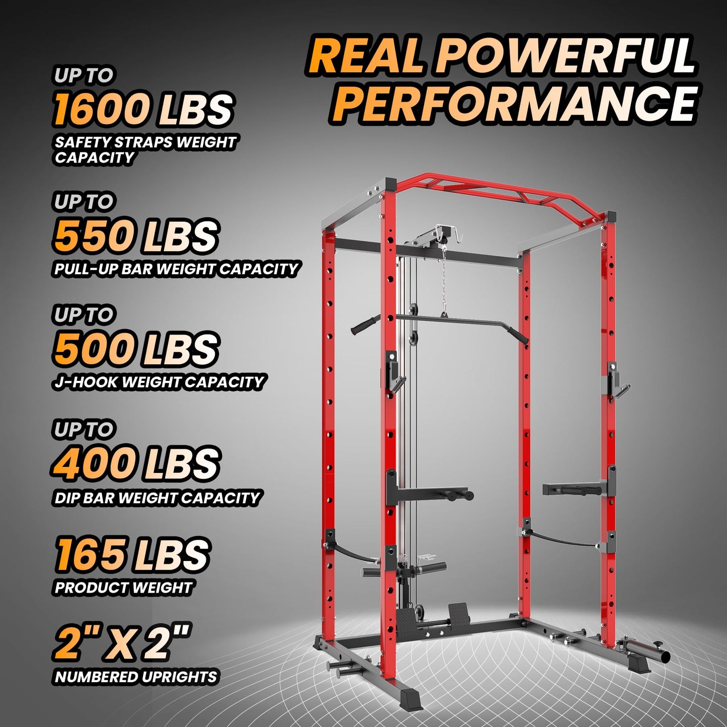 GAOMON Multi-Function Power Rack - Heavy-Duty Power Cage with LAT Pulldown, Cable Pulley, j-Hooks, Dip Bars, Landmine Attachment (1600 LBS Weight Capacity) for Home Gym