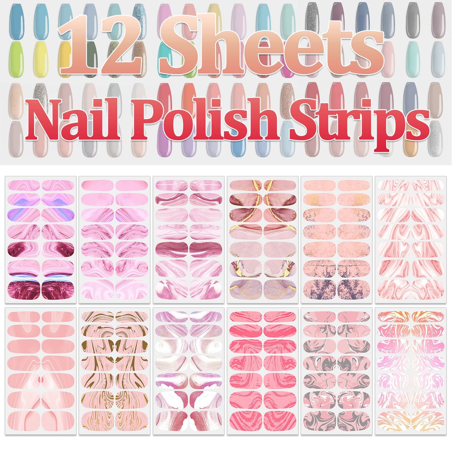 SILPECWEE 12 Sheets Nail Wraps for Women Nail Polish Strips Color Blending Self Adhesive Nail Polish Stickers Gel Nail Strips Nail Art Accessories with 1pc Nail File (Dreamy Style)