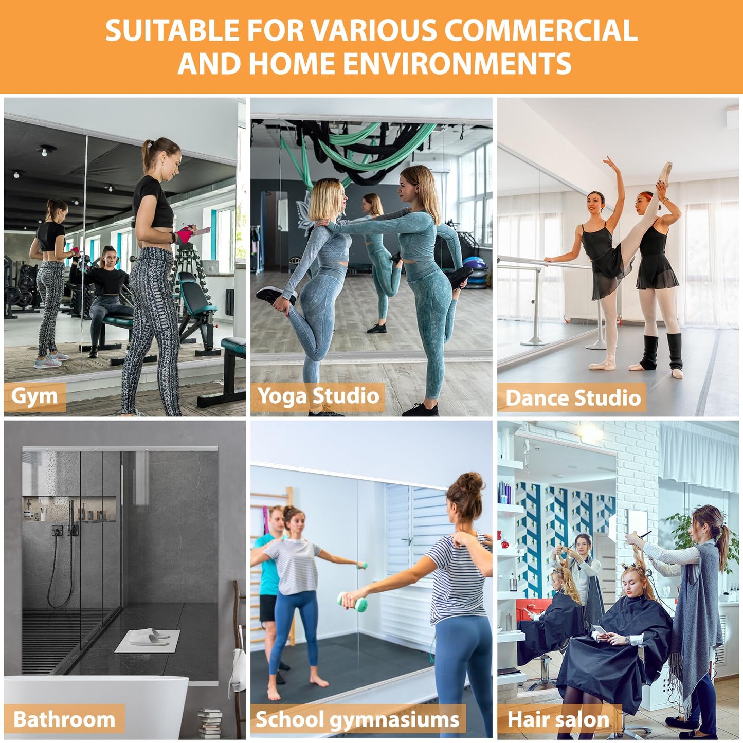 STAWDY Home Gym Mirror,63''x24''(Each)-2PCS Large Frameless Full Body Wall Mirror Length Tempered Glass Mirror Wall-Mounted Mirror for Gym,Yoga,Bedroom,Bathroom,Exercise Room