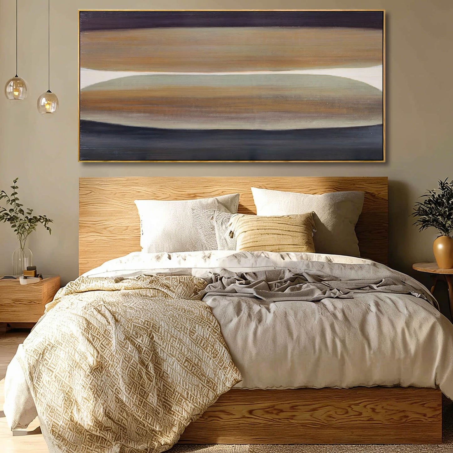 Neutral Brown and Black Abstract Wall Art 24x48 Inch, Large Framed Canvas Prints with Wooden Frame, Modern Minimalist Home Decoration for Bedroom Living Room or Office