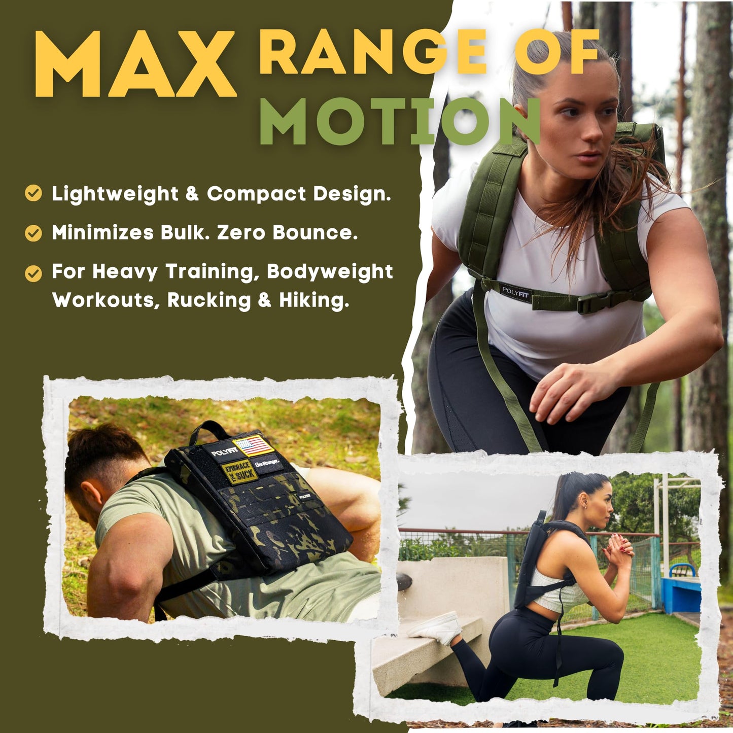 Polyfit Rucking Backpack 2.0 - Weighted Ruck Pack for Weight Plates - Patent Pending Side-Loading Rucksack for Walking, Running, Rucking, Strength and Endurance Training - Black Camo