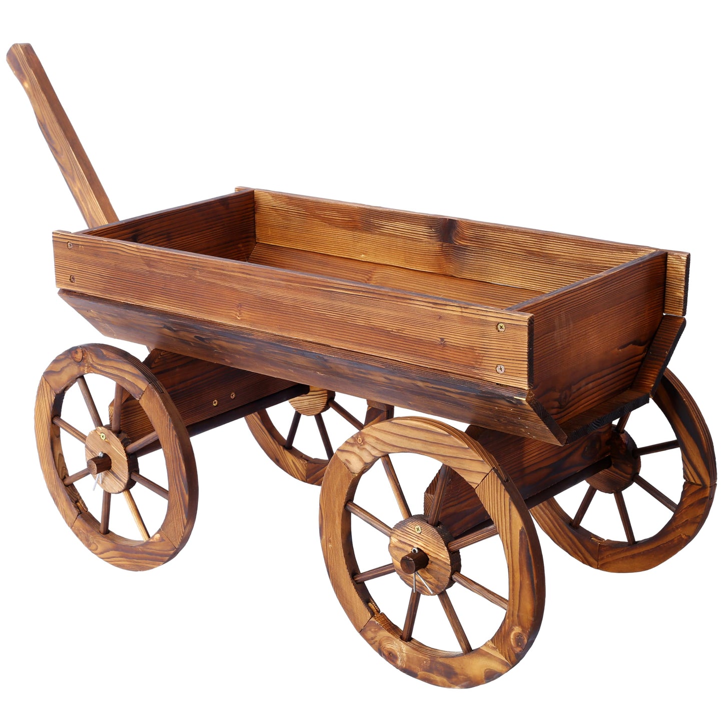 HnestBepo Wood Wagon Flower Planter Pot Stand W/Wheels Home Garden Outdoor Decor