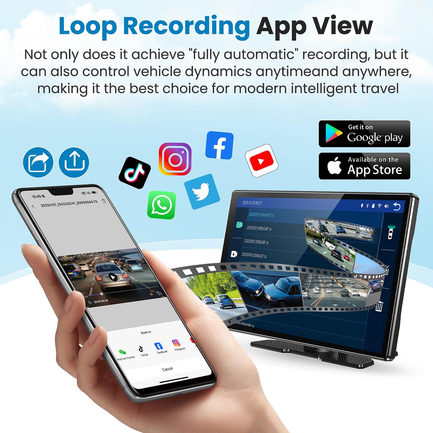 Portable A pple Carplay Screen for Car, 11.3" Extra Large Wireless Car Play & Android Auto Screen for Car, Car Stereo with 4K Dash Cam, App View, Backup Camera,GPS,Mirror Link,FM, Voice Control