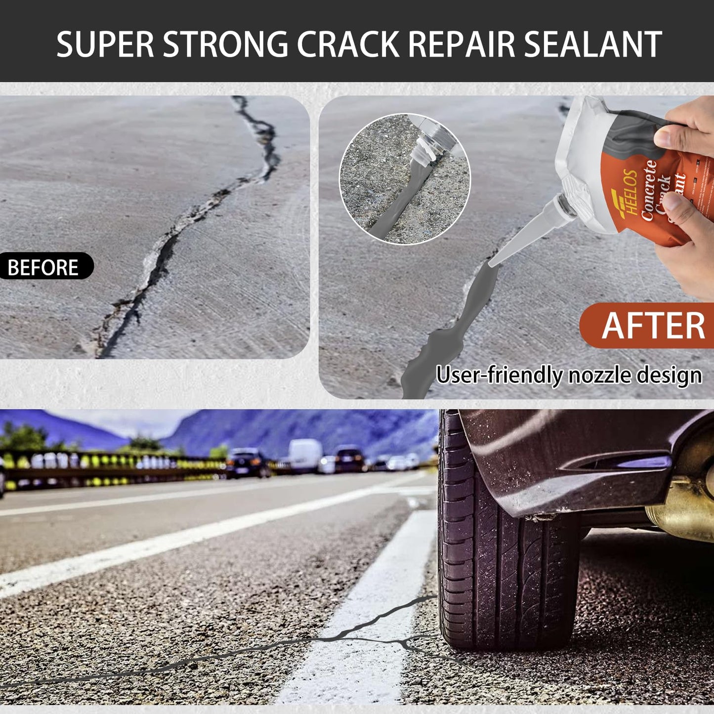 Concrete Crack Filler,2 Pack Cement Crack Sealant, High Elasticity Crack Filler Repair Sealer, Self Leveling Waterproof Caulking Glue Sealing Adhesive for Concrete Driveway, Patio, Sidewalk (Grey)
