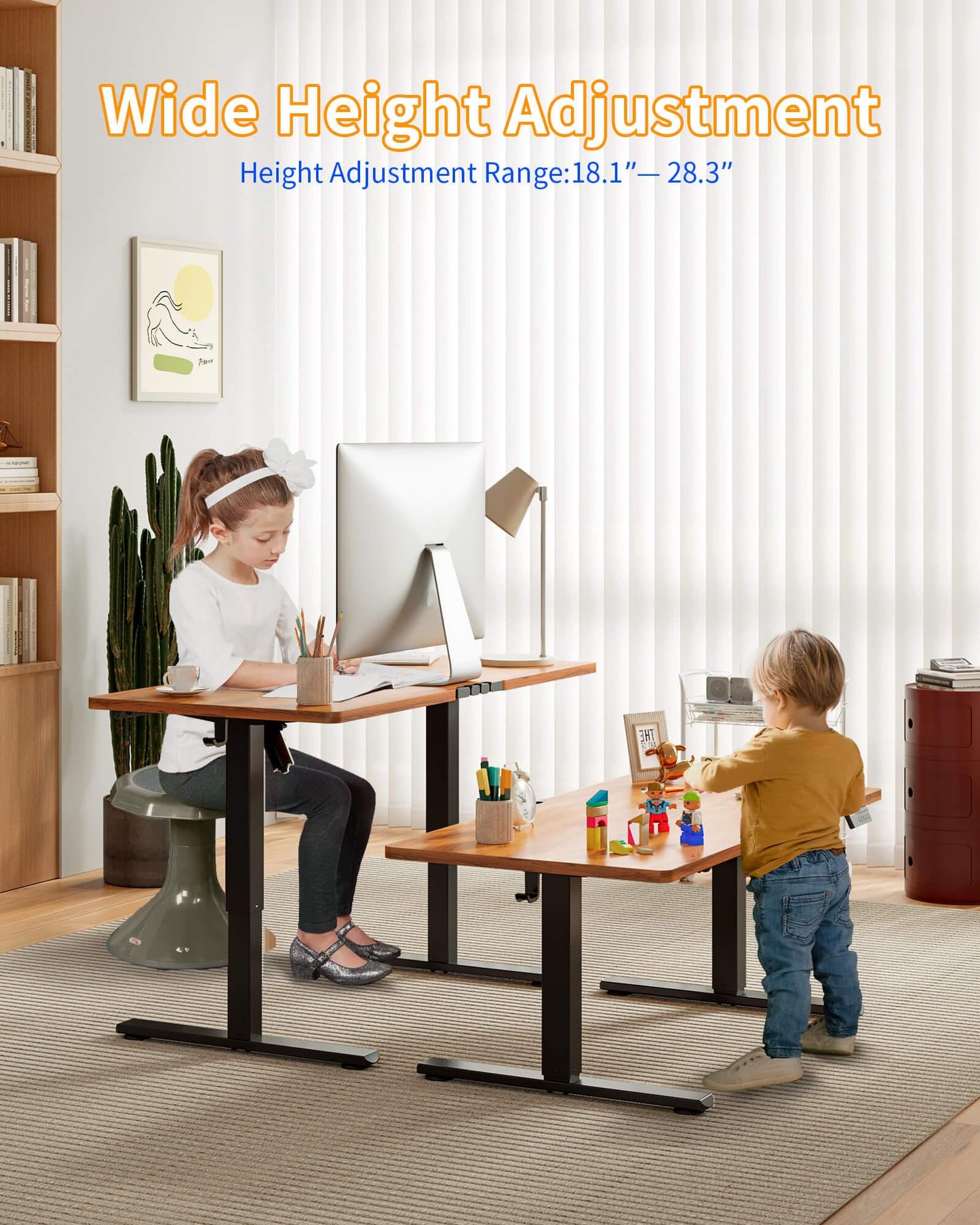 YIHAYO One-Piece Low Height Adjustable Desk, Lifts 18.1-28.3 Inches, Electric Standing Desk for Short People, 32 x 24 Inches Computer Table with Splice Board for Home Office, Rustic Brown