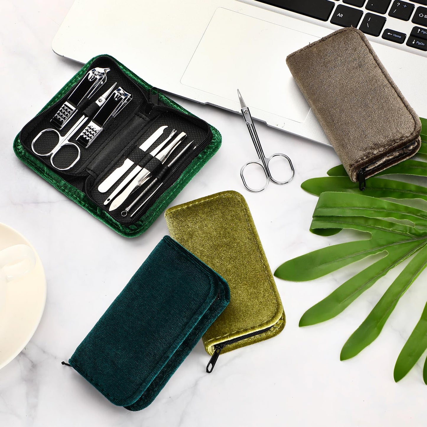 Coume 24 Sets Mini Manicure Set Bulk for Women Men Gifts for Coworkers Nail Grooming Kit 8 in 1 Nail Clippers Kit Luxurious Travel Case Stainless Steel Nails Clipper Set(Green Series)