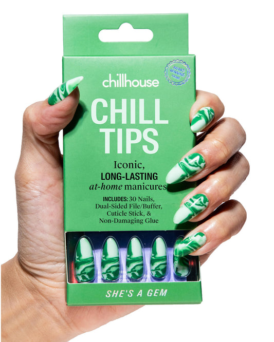 Chillhouse - Chill Tips, Press on Nails Kit - She's A Gem (Almond) - 30 Nail Shapes & Sizes - Up to 2 Weeks of Wear - Customizable Fit - Reusable - Latina Founded & Women Owned - Beauty & Self Care