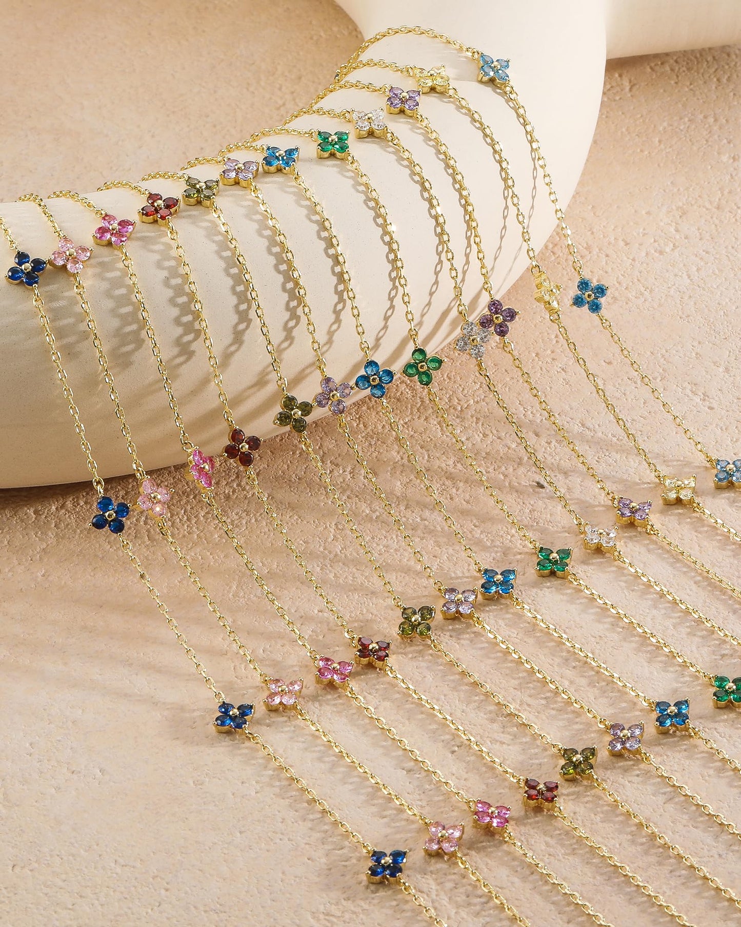 ZHESHY Birthstone Gold Necklace for Women Dainty Non Tarnish 14K Gold Plated Clover Necklaces Red CZ Station Choker Necklace Birthday Gifts Womens Gold Jewelry
