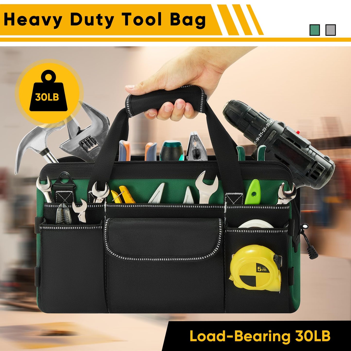 FRECOLSH Heavy Duty Tool Bag for Men with Wrench Organizer – Empty Toolbox Organizer Storage with Anti-Slip Base, Large Zipper Opening – Mechanic Gift for Men, Father's Day
