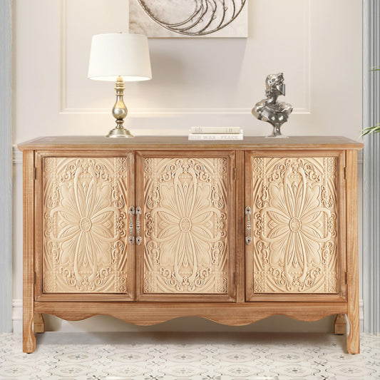 RoyalCraft Farmhouse Sideboard Buffet Cabinet with Storage, 49" Solid Wood Credenza Buffet Table Coffee Bar Wine Bar Storage Cabinet with 3 Doors for Dining Room Living Room Hallway, (Provence Grain)