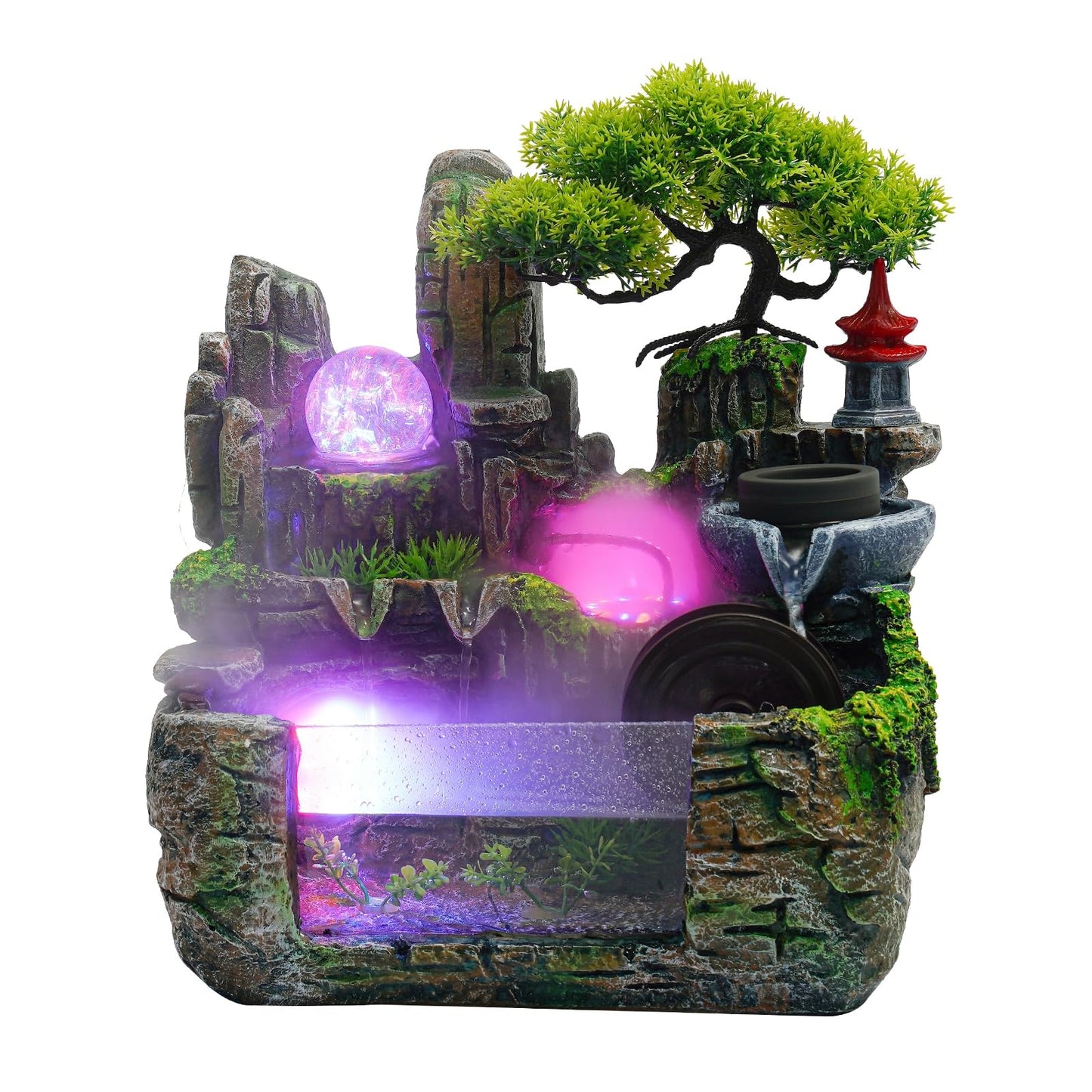 Gdrasuya10 Waterfountain Indoors Rockery Fountain Goldfish Waterfall Desktop Decorat Tabletop Rockery Fountain Waterfall Bonsai for Home Office Atomizing Humidifier