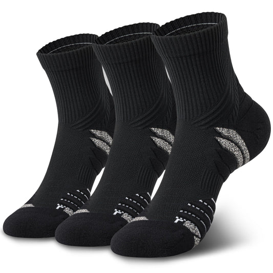 Hylaea Quarter Compression Running Socks, Anti-Blister Athletic Socks with Cushion and Moisture Wicking Coolmax, Black Large