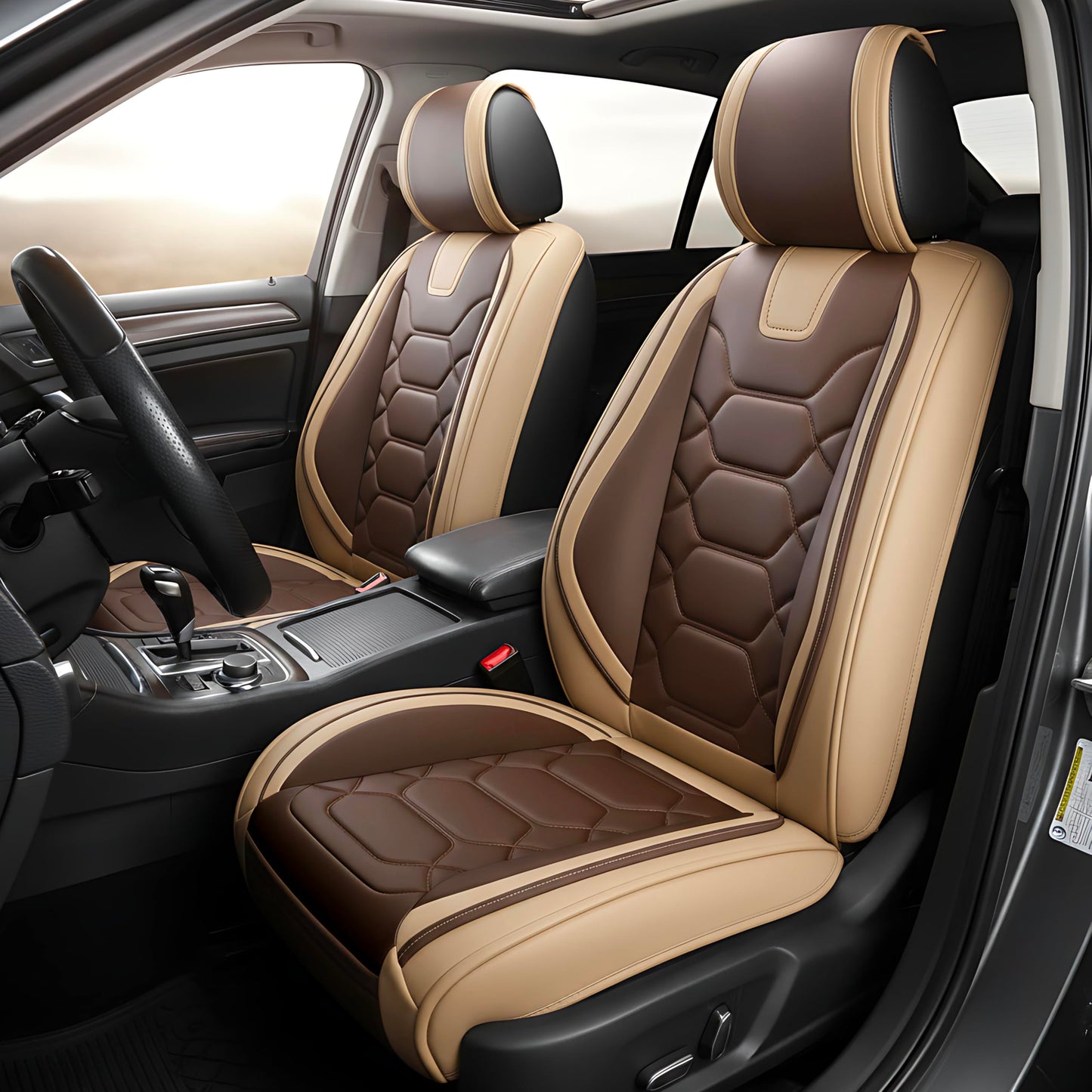 OASIS AUTO Car Seat Covers Full Set, Waterproof Faux Leather Seat Covers for Cars Universal Fit for SUV, Truck, Sedan, Black Premium Car Seat Protector with Front & Back Cushions