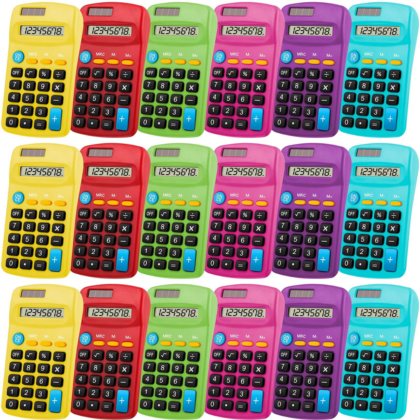 Weewooday 36 Pieces Small Basic Calculator 8 Digit Solar Battery Dual Power Mini Pocket Calculator for Kids Students Classroom Desktop Home Office, 6 Colors