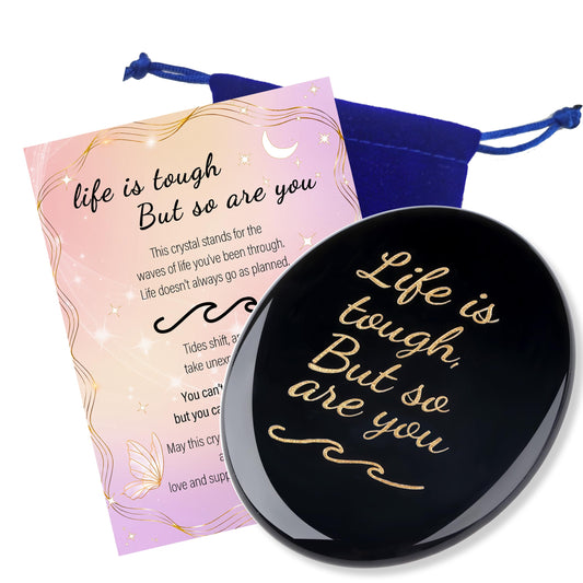 NUKAYAI Inspirational Gifts Worry Stone Black Obsidian Crystal Stone Healing Crystals Pocket Natural Stress Relief Gifts Meditation Accessories Palm Reiki Trinket Anxiety Relief Items for Women Men