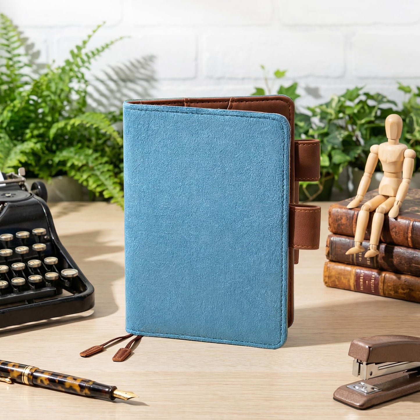 Fullhawl Velvet Cover for A5 Notebooks Planner Cover for Weeks A5 Planner Inserts & Refill Paper 6.4 x 9 Inches Refillable Notebook for Student(Dusty Blue)