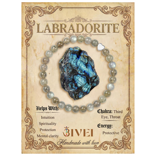 Bivei 6mm Labradorite Crystal Stretch Bracelets for Women, Handmade Natural Stone Beaded Bracelet, Yoga Protection Jewelry Gift