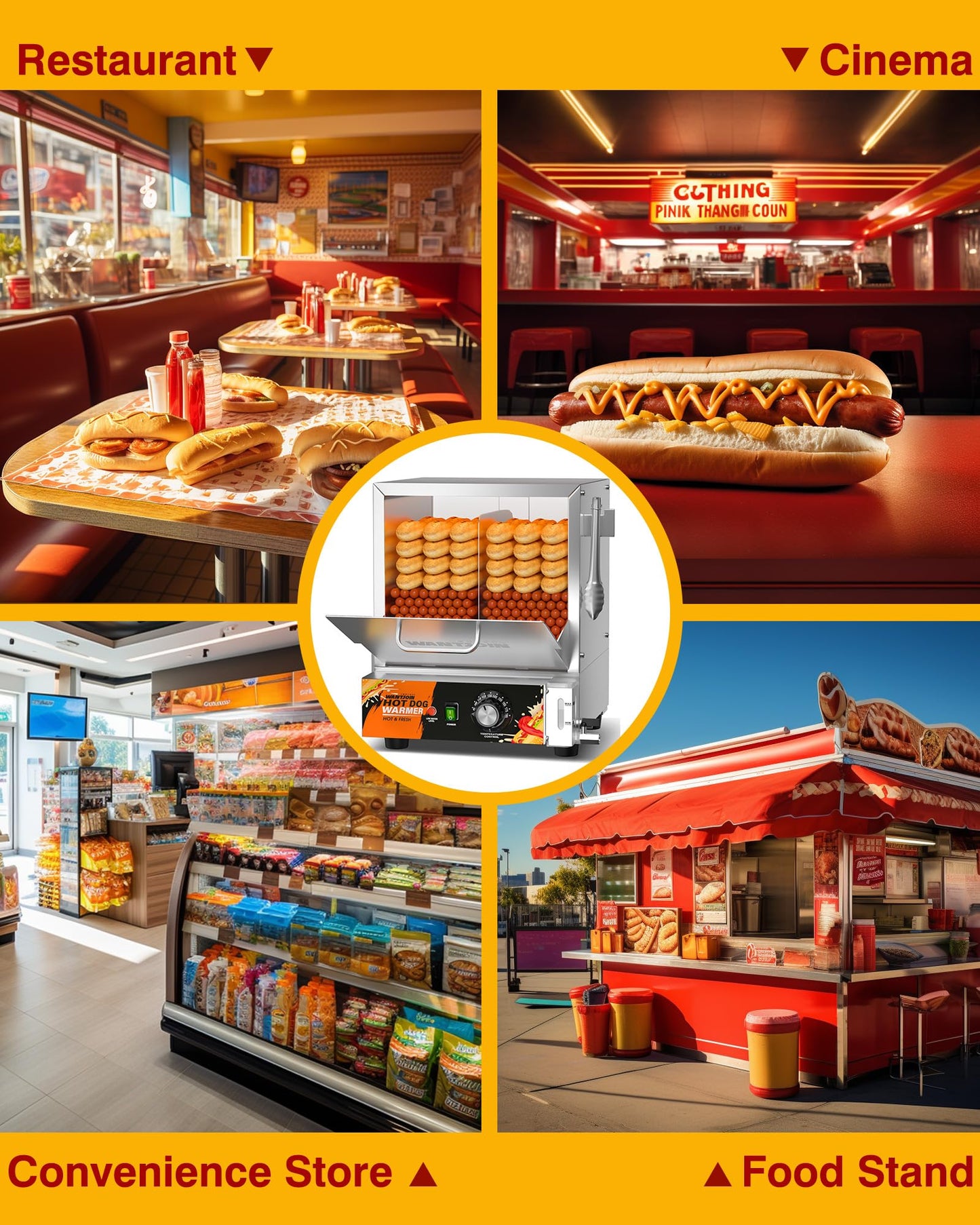 WantJoin Hot Dog Steamer Machine - 28.8QT Commercial Electric Hotdog Machine with Bun Warmer, Tempered Glass Stainless Steel Steaming Machine for 90-105 Sausages and 30-40 Buns
