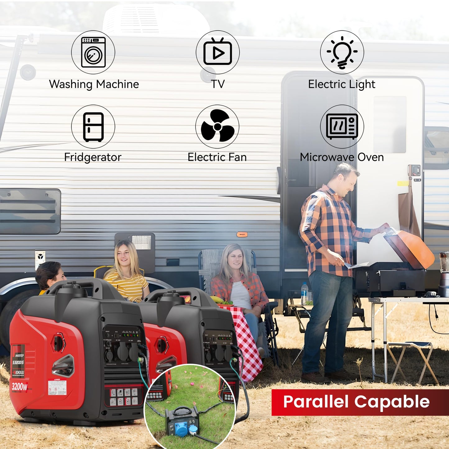 SIOKIUU 3200W Portable Generator Super Quiet Inverter Generator Ultra Lightweight for Home Backup Outdoor Camping, CO Sensor Protect, EPA, ECO Mode