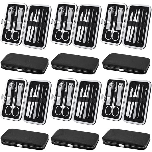 Geosar 12 Sets Manicure Set Nail Clippers Pedicure Kit 8 in 1 Grooming Stainless Steel Kits Nail Care Tools with Travel Case for Employee Coworker Teachers Nurse Gifts(Black)