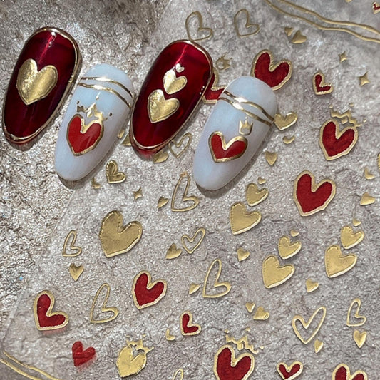 Heart Nail Stickers 5D Embossed Gold Nail Art Stickers Self Adhesive Design Red Love Nail Decals for Women Girls Valentines Day Manicure Supply Decoration 1 Sheets