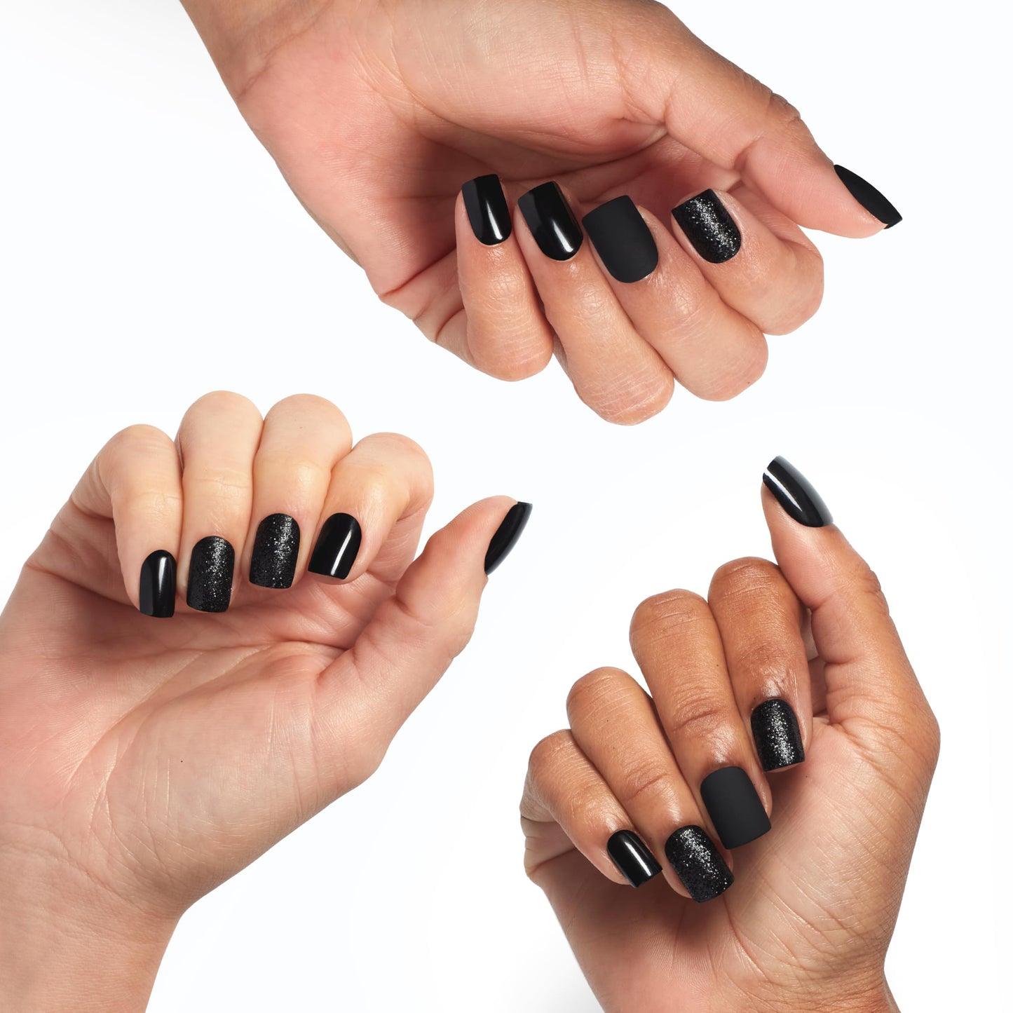 OPI On Point Little Black Onyx Dress | Short Squoval Black Matte with Accent Glitter Nail Art Press On Nails | 30 Count with Nail Glue | Long Lasting, Reusable, Non-damaging