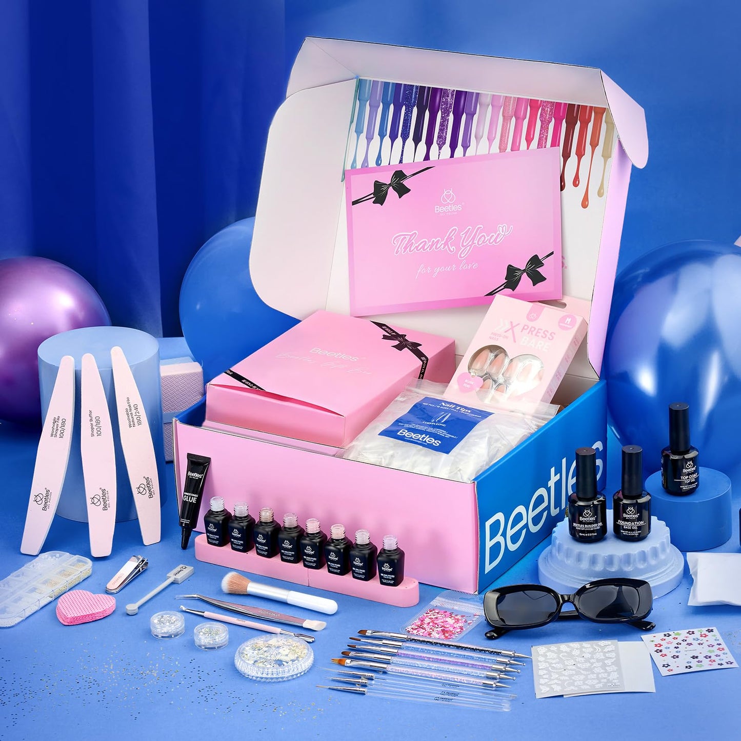 Beetles Jelly Gel Nail Polish Set - Christmas Gift Box Nude Sands Collection 75 PCS Jelly Nail Polish Kit Nude Pink Milky White Glitter Silver Cat Eye Base Glossy Matte Top Coat Winter Gift for Women