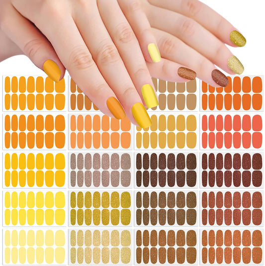 SILPECWEE 20 Sheets Thanksgiving Nail Wraps for Women Nail Polish Stickers Fall Glitter Solid Color Stick on Nail Polish Strips Self Adhesive Gel Nail Strips Fingernail Sticker with Nail File