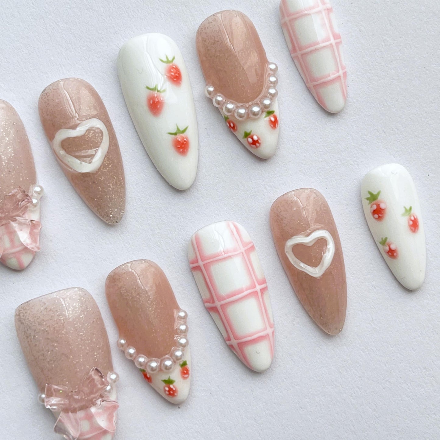 Handmade Press-On Nails Short Almond Nails Reusable Hand-Painted Nails Including Tool Kit 10 Piece (SHN037-S, S)