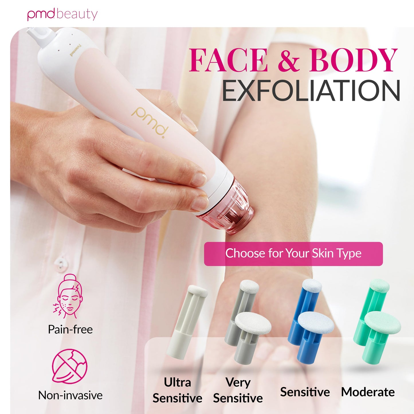 PMD Personal Microderm Classic for At-Home Use, Facial Exfoliator Tool, Microdermabrasion Machine Kit for Face and Body Skincare, Blush