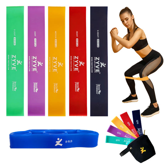 ZYVE Resistance Bands Set for Women & Men –12" Heavy Duty Natural Rubber Exercise Loop Bands for Legs, Glutes, Strength Training, Stretching, Physical Therapy, Home Workouts-Pack of 5 with Carry Pouch