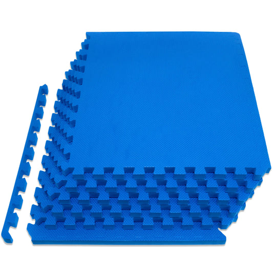 ProsourceFit Weaved Pattern Extra Thick Exercise Puzzle Mat ¾-inch, EVA Foam Interlocking Tiles for Protective, Cushioned Flooring for Home and Gym Equipment; Blue, 24 SQ FT, 6 Tiles