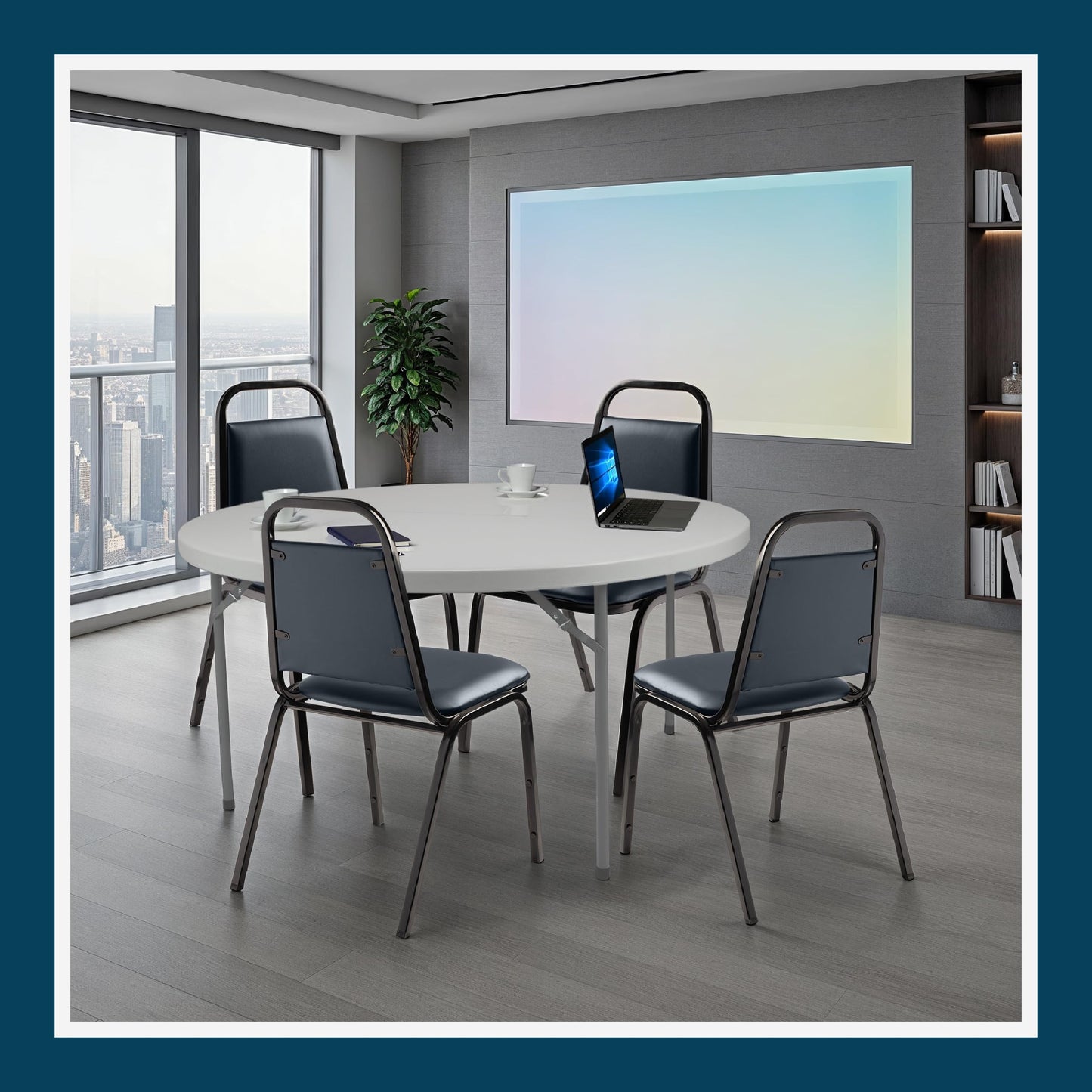 OEF Furnishings OEF9100 Series Banquet Chairs Premium Commercial Seating (4 Pack, Vinyl, Midnight Blue, Black Frame)