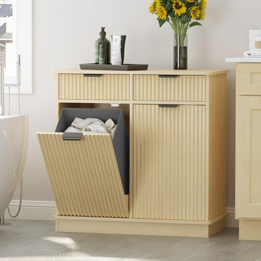Mepplzian Natural Double Tilt Out Laundry Hamper Cabinet Laundry Basket Cabinet Hidden Laundry Hamper with 2 Drawers & 2 Baskets for Bathroom Bedroom,30x30x16in