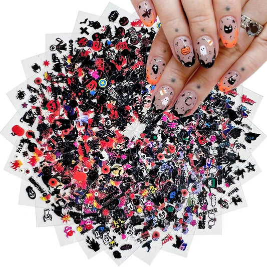 24 Sheets Halloween Nail Stickers Pumpkin Ghost Face Nail Decals 3D Self-Adhesive Nail Supplies Spider Web Cat Bat Nail Art Stickers for Acrylic Nails for Women Kids DIY Manicure Decorations