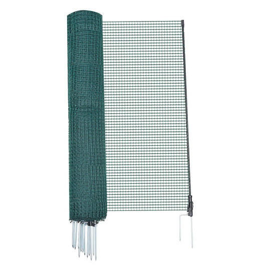 VEVOR Temporary Fence with Posts, 3 x 49.2 FT Plastic Mesh Fencing, Garden Safety Fences Netting with Double-Spike Stakes & Guy Ropes, Temporary Fence for Dogs, Chickens, Plants, Outdoor Yards