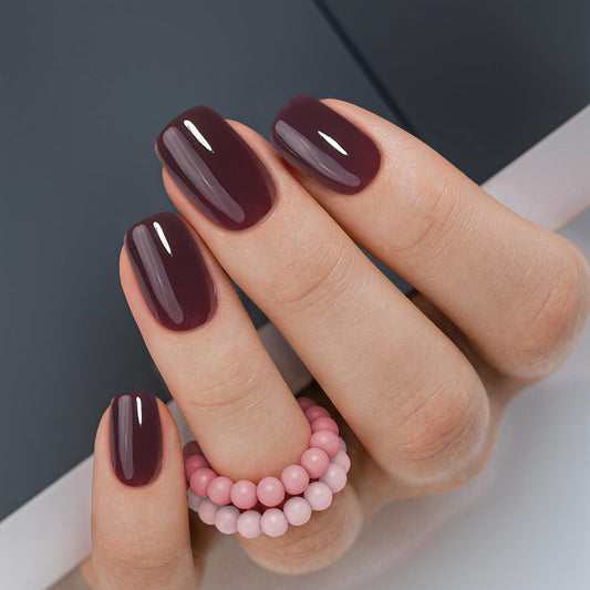 Curvlife Press on Nails Short, Acrylic Square Fake Nails with Wine red Design Full Cover False Christmas Nails Reusable Nail Kit with Nail Glue Adhesive Tabs Glue on Nails