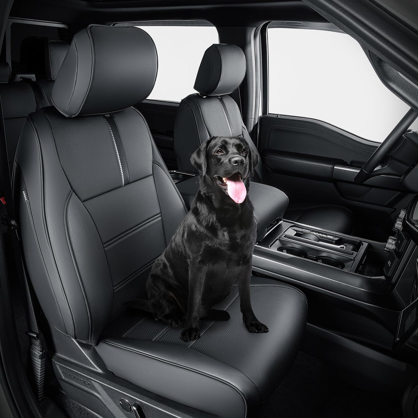 DrCarNow for Ford F150 Front Seat Covers 2015-2022 2023 2024 2025,Only Fit F150 1st Row Bucket Seat(XL,XLT),Black Waterproof Leather Seat Cover Accessories(Only Front Seat