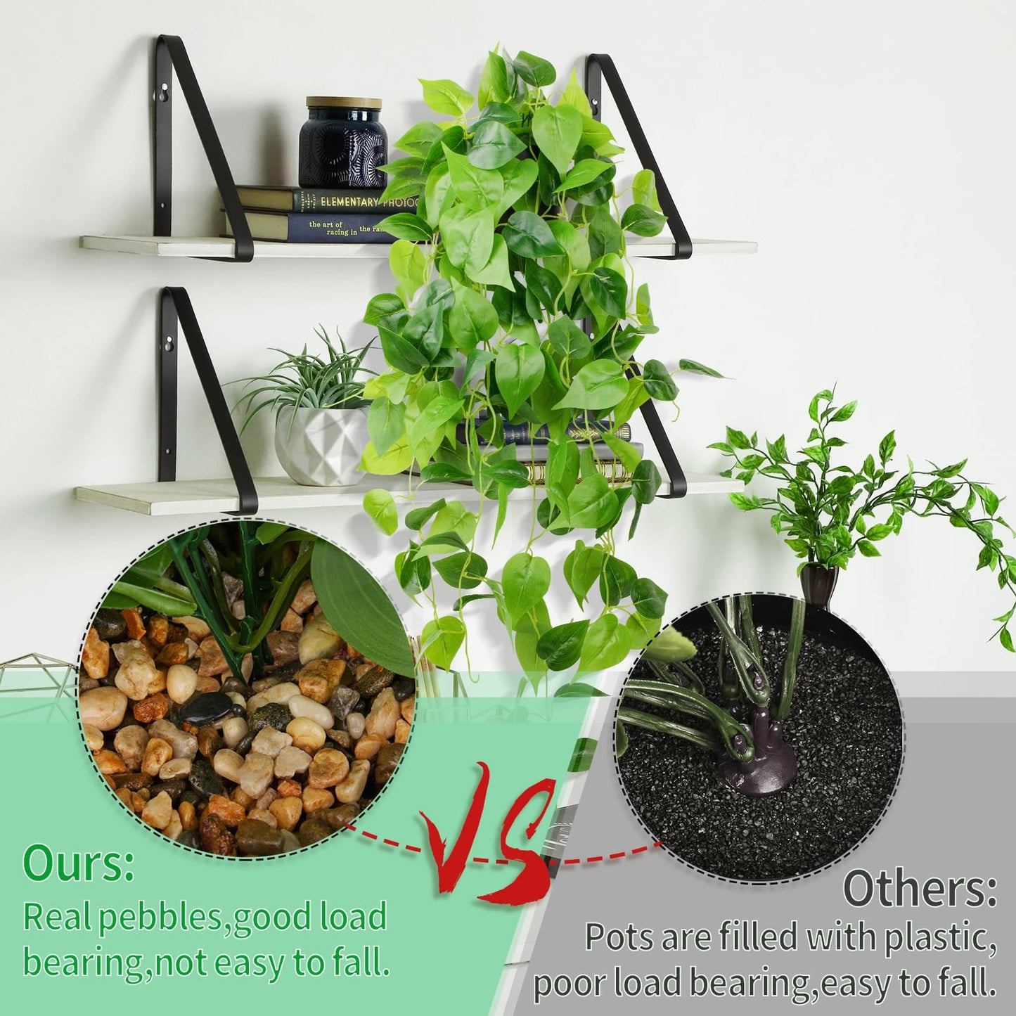 LOYWREE 35.4in Artificial Plants in Black Pot Realistic Fake Hanging Potted Greenery with Faux Ivy Vine & Pothos - Ideal for Shelf, Home, Office, Indoor & Outdoor Garden Decor